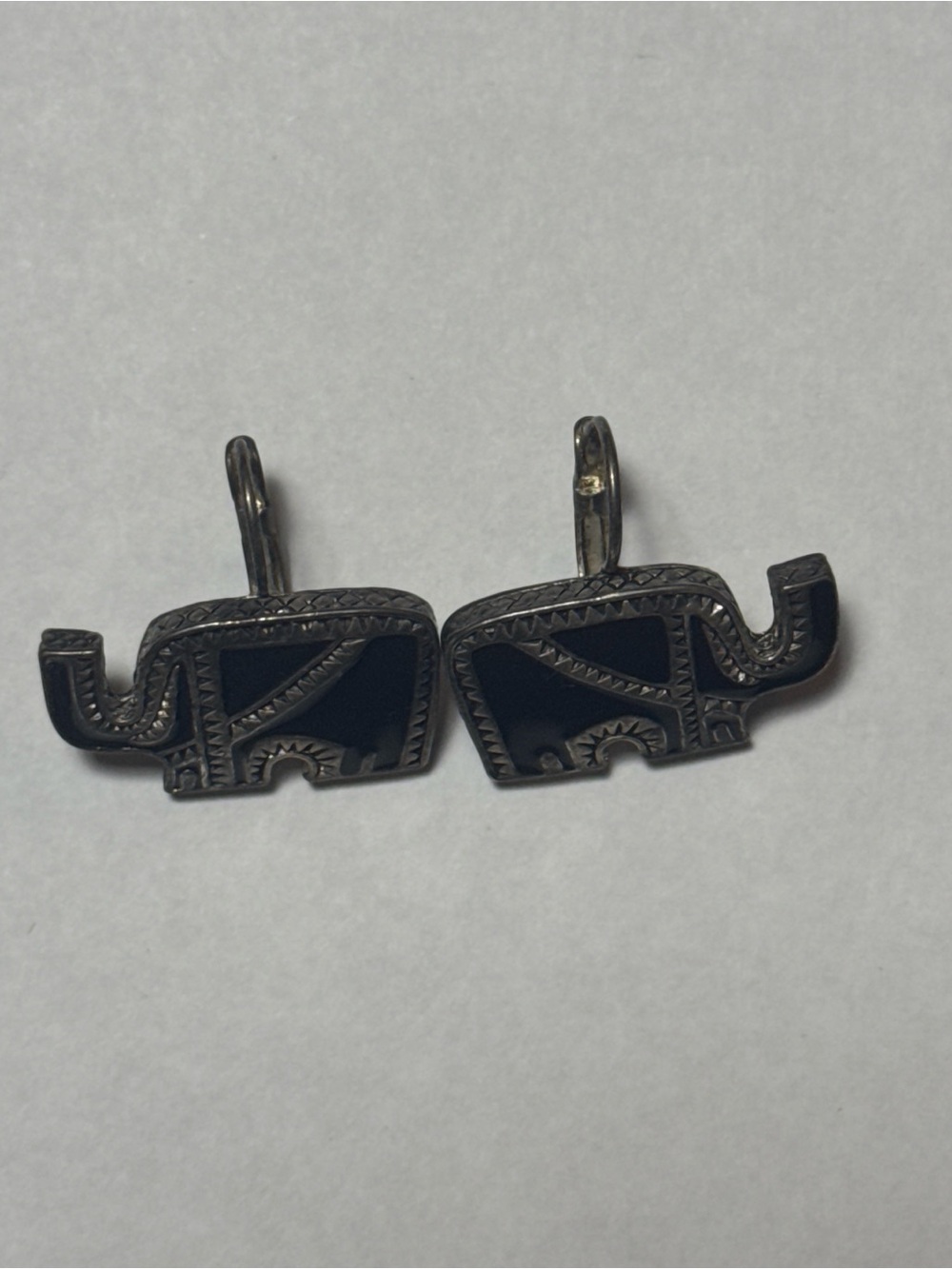 Vintage Elephant Silhouette Black and Silver Drop Earrings